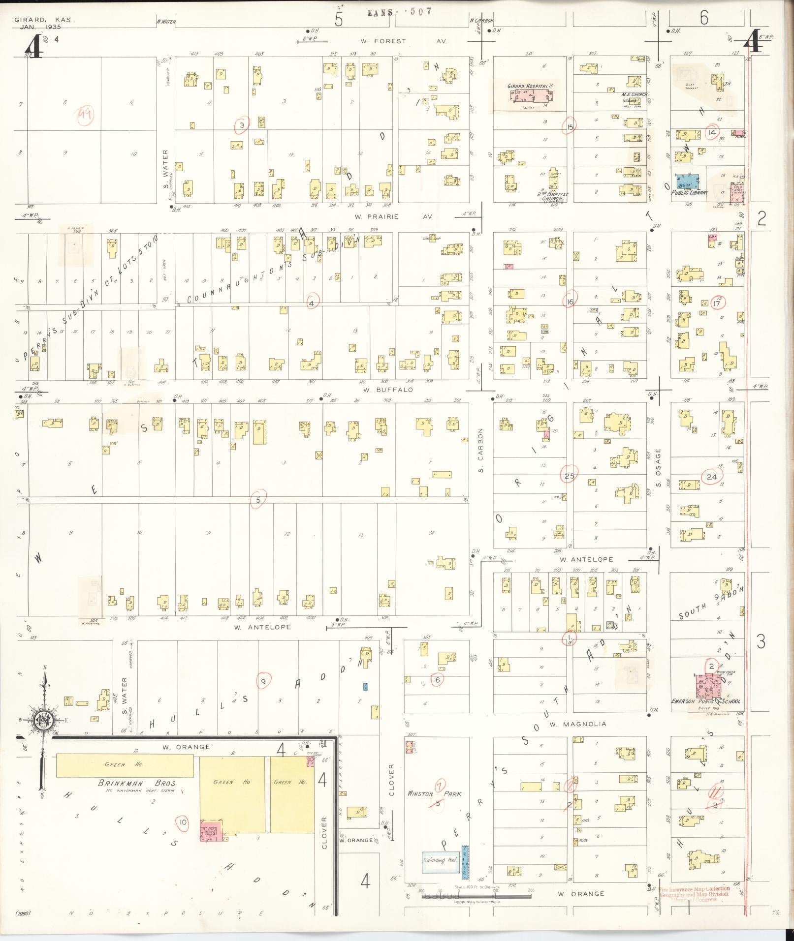 Sanborn Fire Insurance Map from Girard, Crawford County, Kansas (1943), Sheet #0004 - Complete Map Set gallery image, historic Sanborn map, vintage wall art, Kansas Kansas