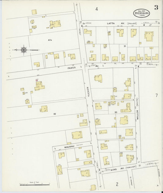 Sanborn Fire Insurance Map from Dyersburg, Dyer County, Tennessee (1909), Sheet #0003 - Historic Sanborn Fire Insurance Map Print, vintage old map wall art, antique decor, genealogy gift, Tennessee Tennessee map