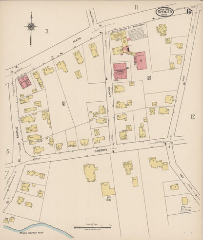 Sanborn Fire Insurance Map from Spencer, Worcester County, Massachusetts (1922), Sheet #0006 - Historic Sanborn Fire Insurance Map Print, vintage old map wall art, antique decor, genealogy gift, Massachusetts Massachusetts map