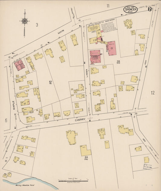 Sanborn Fire Insurance Map from Spencer, Worcester County, Massachusetts (1922), Sheet #0006 - Historic Sanborn Fire Insurance Map Print, vintage old map wall art, antique decor, genealogy gift, Massachusetts Massachusetts map