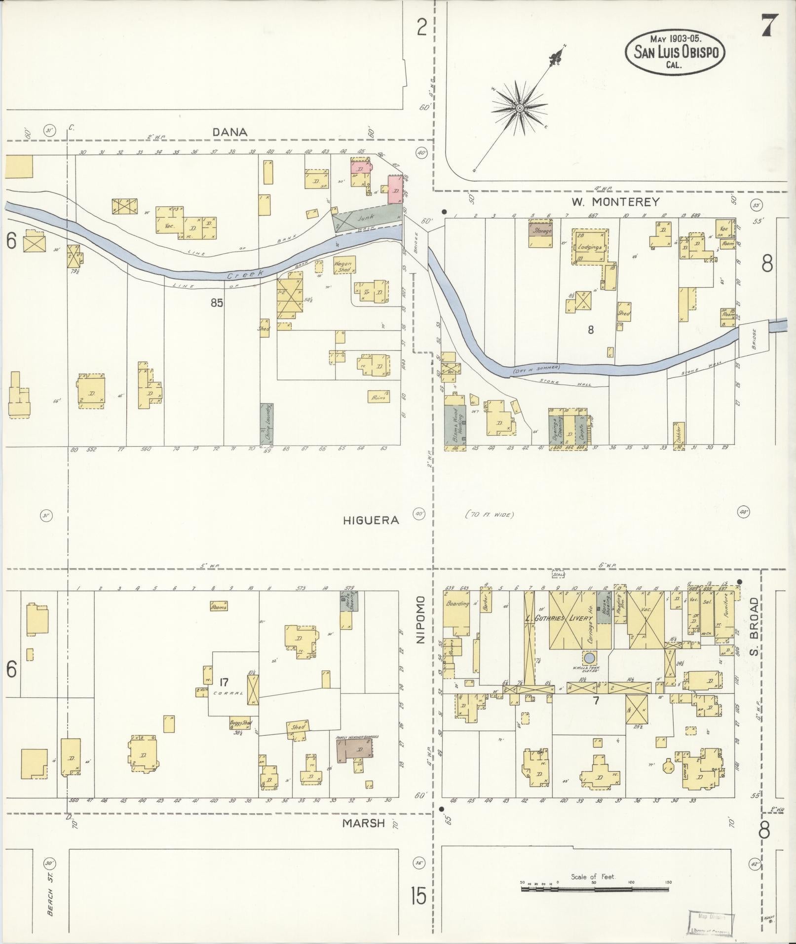 Sanborn Fire Insurance Map from San Luis Obispo, San Luis Obispo County, California (1905), Sheet #0007 - Complete Map Set gallery image, historic Sanborn map, vintage wall art, California California