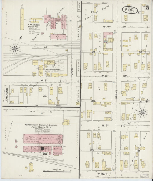 Sanborn Fire Insurance Map from Peru, Miami County, Indiana (1887), Sheet #0005 - Historic Sanborn Fire Insurance Map Print, vintage old map wall art, antique decor, genealogy gift, Indiana Indiana map