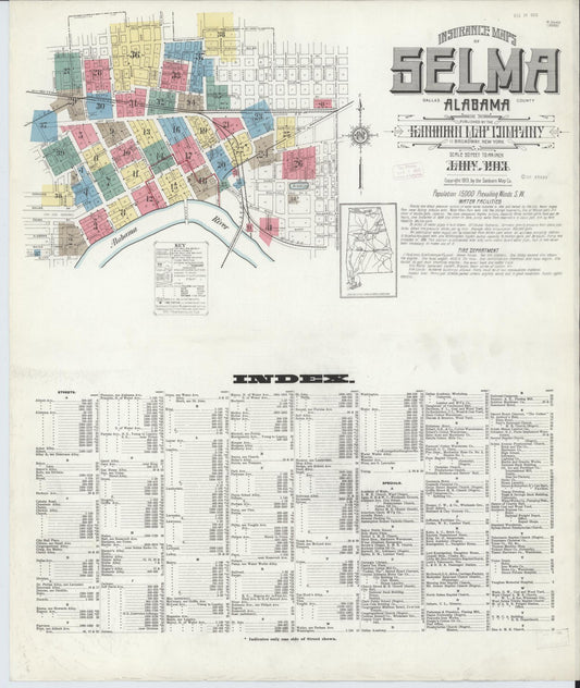 Sanborn Fire Insurance Map from Selma, Dallas County, Alabama (1913), Sheet #0001 - Historic Sanborn Fire Insurance Map Print, vintage old map wall art, antique decor, genealogy gift, Alabama Alabama map