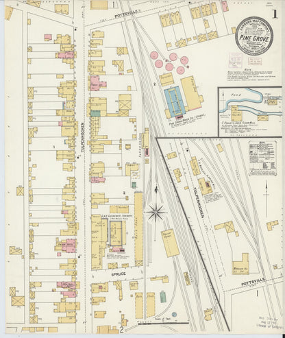 Sanborn Fire Insurance Map from Pine Grove, Schuylkill County, Pennsylvania (1902), Sheet #0001 - Historic Sanborn Fire Insurance Map Print, vintage old map wall art, antique decor, genealogy gift, Pennsylvania Pennsylvania map