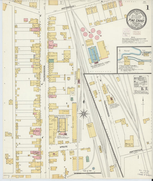 Sanborn Fire Insurance Map from Pine Grove, Schuylkill County, Pennsylvania (1902), Sheet #0001 - Historic Sanborn Fire Insurance Map Print, vintage old map wall art, antique decor, genealogy gift, Pennsylvania Pennsylvania map