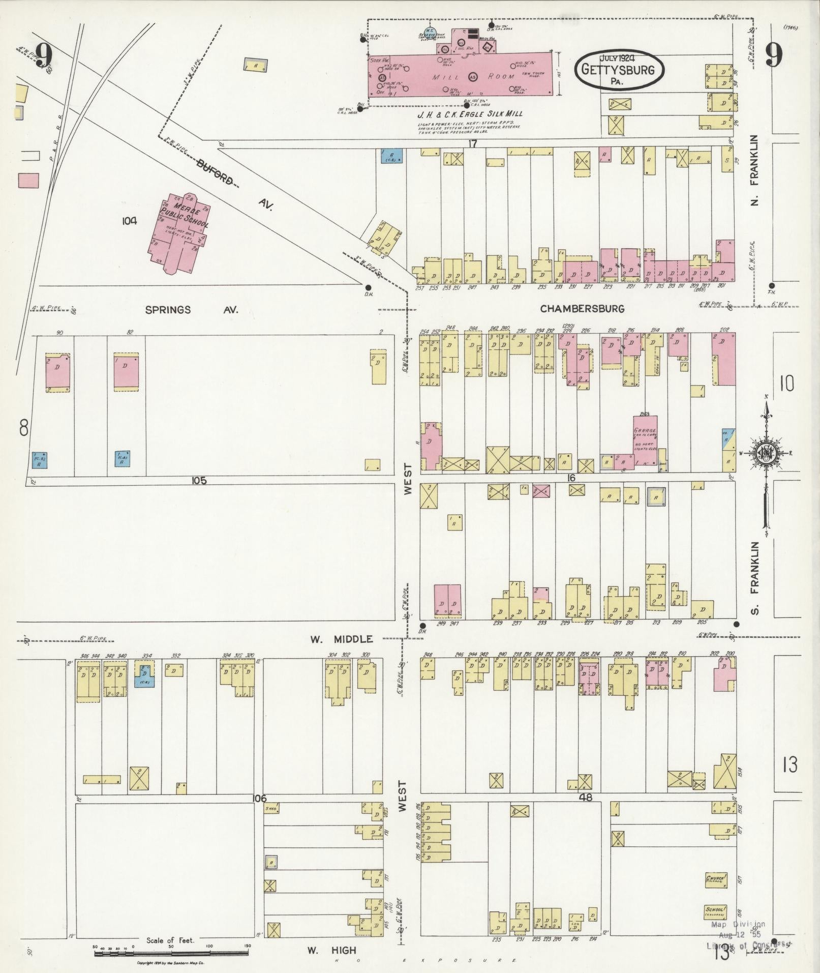 Sanborn Fire Insurance Map from Gettysburg, Adams County, Pennsylvania (1924), Sheet #0009 - Historic Sanborn Fire Insurance Map Print, vintage old map wall art, antique decor, genealogy gift, Pennsylvania Pennsylvania map