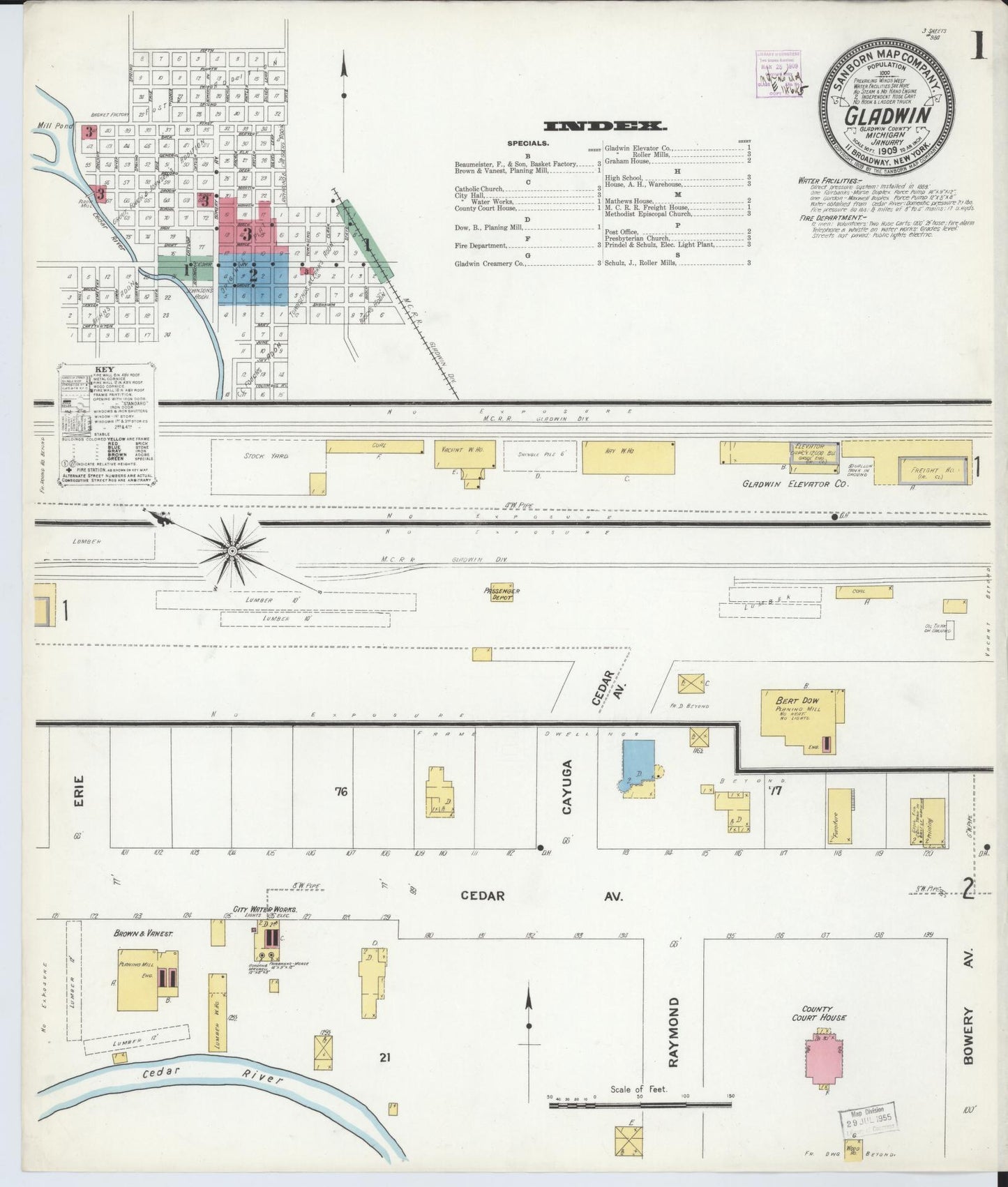 Sanborn Fire Insurance Map from Gladwin, Gladwin County, Michigan (1909), Sheet #0001 - Complete Map Set gallery image, historic Sanborn map, vintage wall art, Michigan Michigan