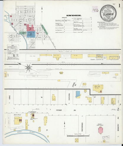Sanborn Fire Insurance Map from Gladwin, Gladwin County, Michigan (1909), Sheet #0001 - Complete Map Set gallery image, historic Sanborn map, vintage wall art, Michigan Michigan