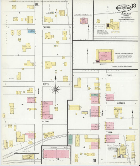Sanborn Fire Insurance Map from Gainesville, Alachua County, Florida (1909), Sheet #0018 - Historic Sanborn Fire Insurance Map Print, vintage old map wall art, antique decor, genealogy gift, Florida Florida map