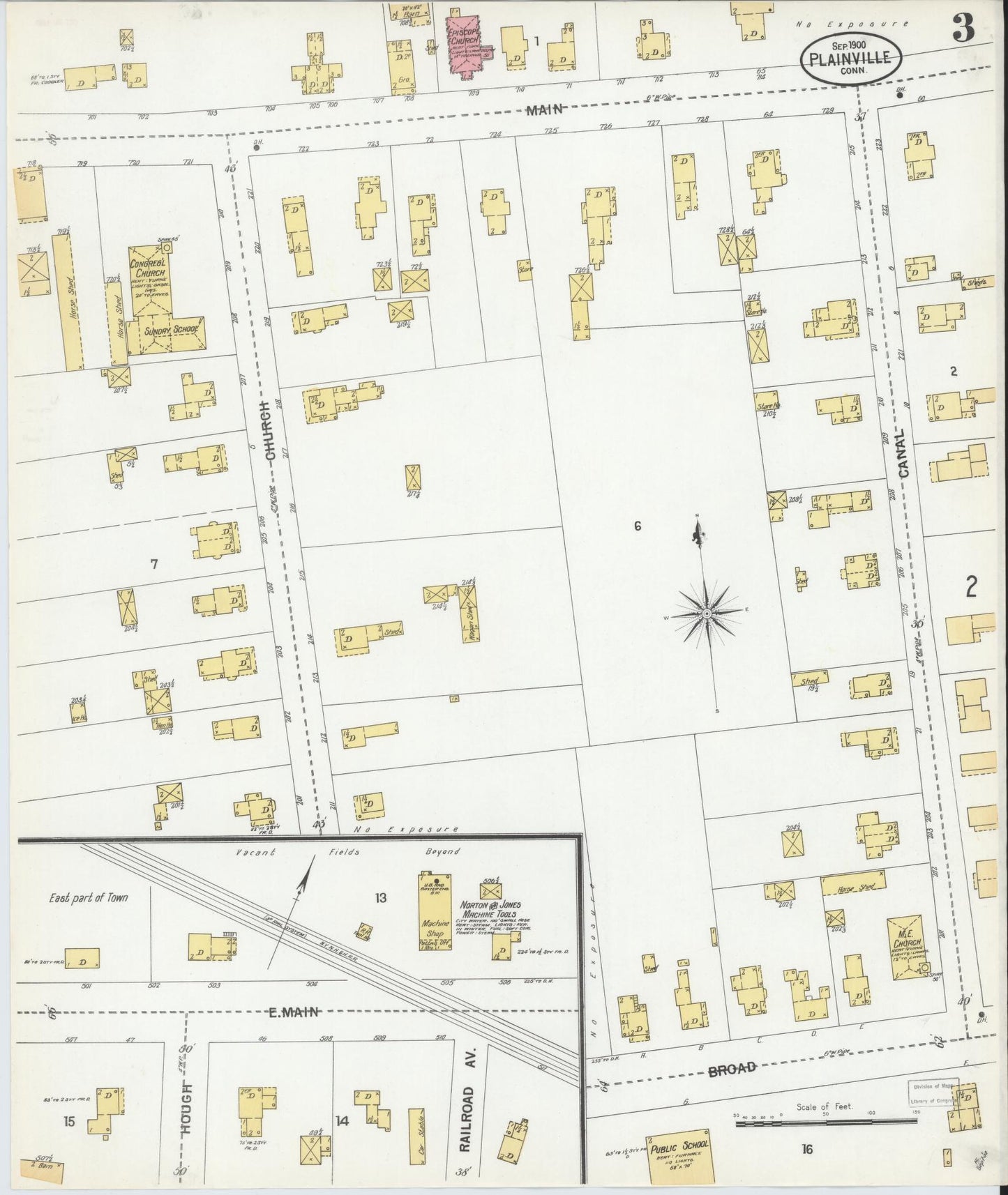 Sanborn Fire Insurance Map from Plainville, Hartford County, Connecticut (1900), Sheet #0003 - Complete Map Set gallery image, historic Sanborn map, vintage wall art, Connecticut Connecticut