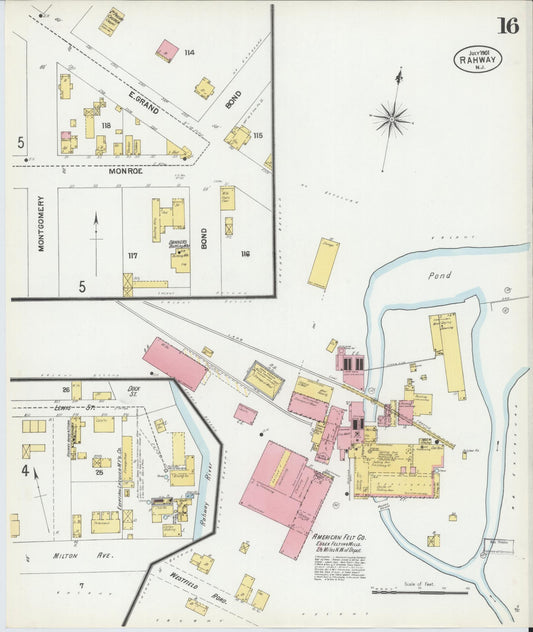 Sanborn Fire Insurance Map from Rahway, Union County, New Jersey (1901), Sheet #0016 - Historic Sanborn Fire Insurance Map Print, vintage old map wall art, antique decor, genealogy gift, New Jersey New Jersey map