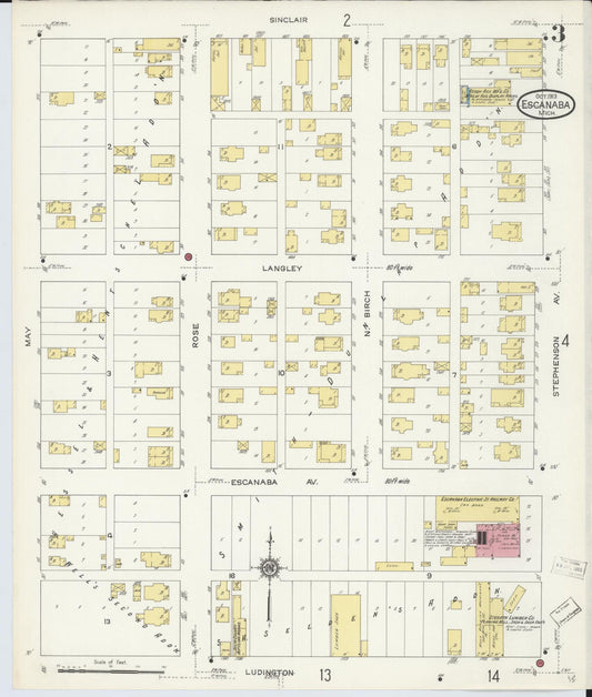 Sanborn Fire Insurance Map from Escanaba, Delta County, Michigan (1913), Sheet #0003 - Historic Sanborn Fire Insurance Map Print, vintage old map wall art, antique decor, genealogy gift, Michigan Michigan map