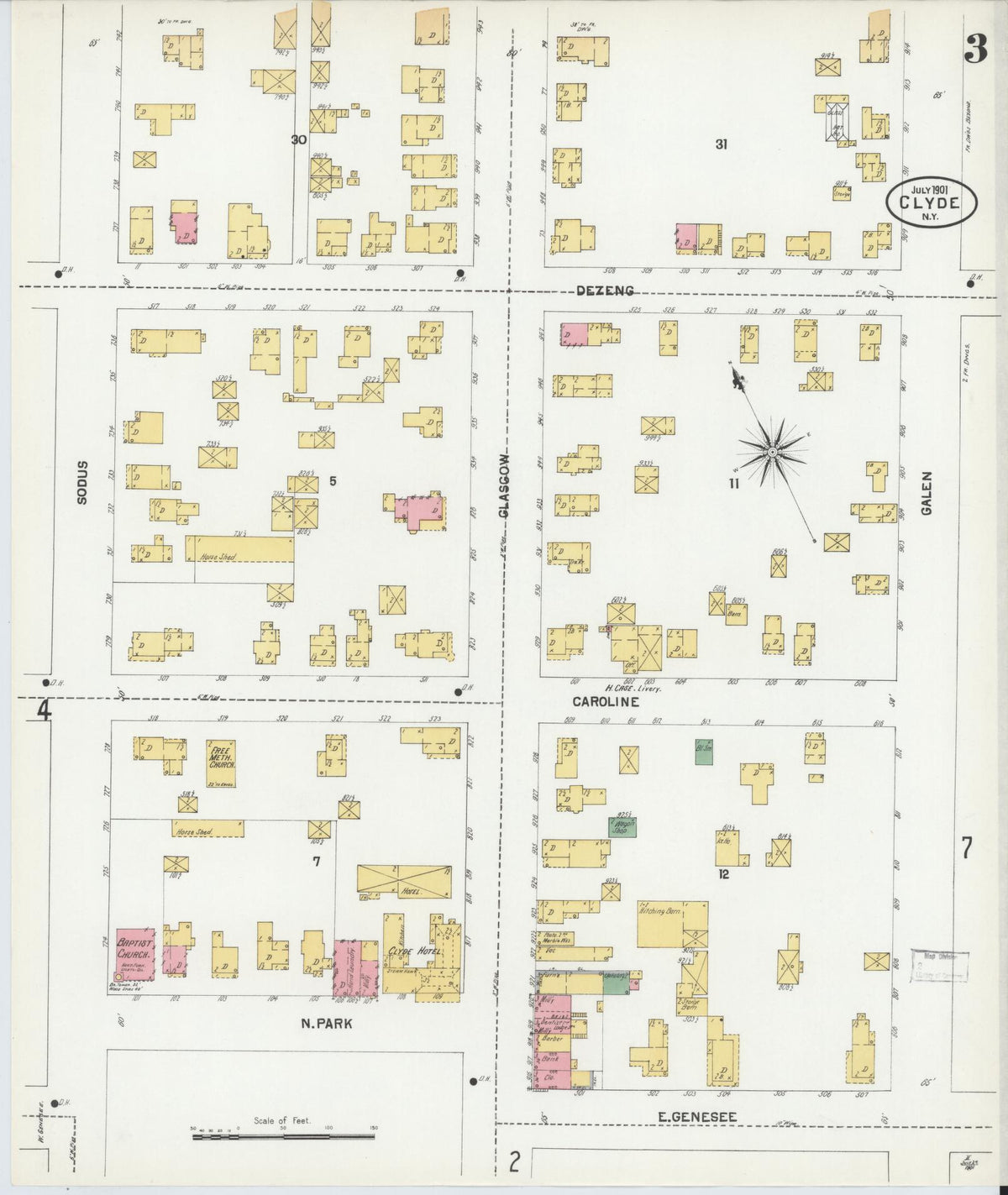 Sanborn Fire Insurance Map from Clyde, Wayne County, New York (1901), Sheet #0003 - Complete Map Set gallery image, historic Sanborn map, vintage wall art, New York New York