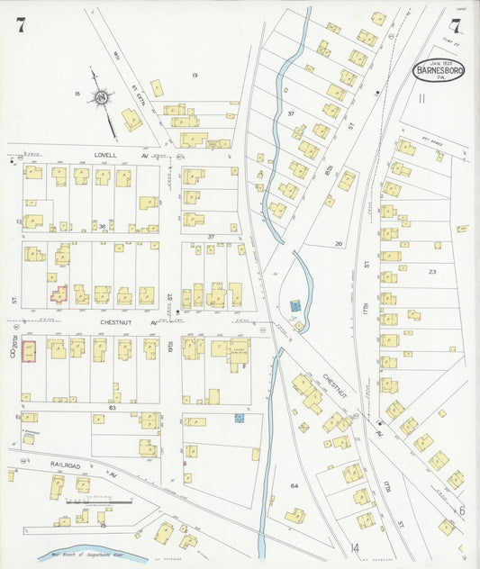 Sanborn Fire Insurance Map from Barnesboro, Cambria County, Pennsylvania (1930), Sheet #0007 - Historic Sanborn Fire Insurance Map Print, vintage old map wall art, antique decor, genealogy gift, Pennsylvania Pennsylvania map