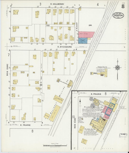 Sanborn Fire Insurance Map from Denton, Denton County, Texas (1921), Sheet #0008 - Historic Sanborn Fire Insurance Map Print, vintage old map wall art, antique decor, genealogy gift, Texas Texas map