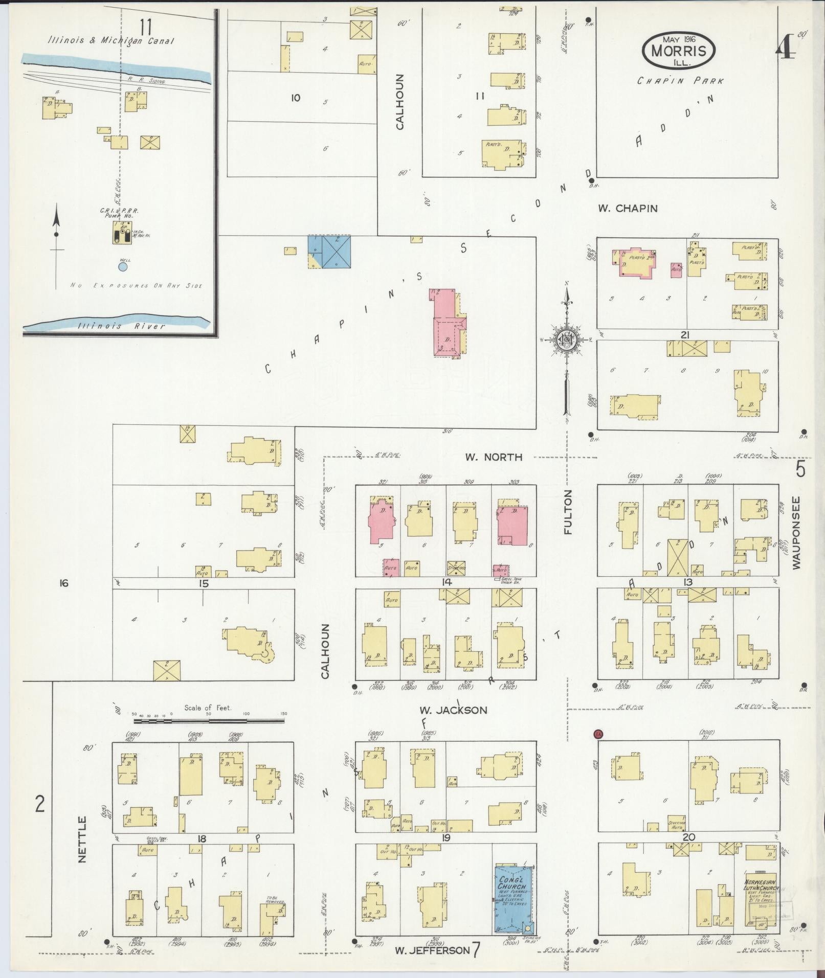 Sanborn Fire Insurance Map from Morris, Grundy County, Illinois (1916), Sheet #0004 - Historic Sanborn Fire Insurance Map Print, vintage old map wall art, antique decor, genealogy gift, Illinois Illinois map