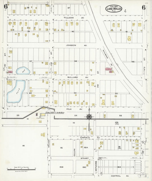 Sanborn Fire Insurance Map from Lake Wales, Polk County, Florida (1924), Sheet #0006 - Historic Sanborn Fire Insurance Map Print, vintage old map wall art, antique decor, genealogy gift, Florida Florida map