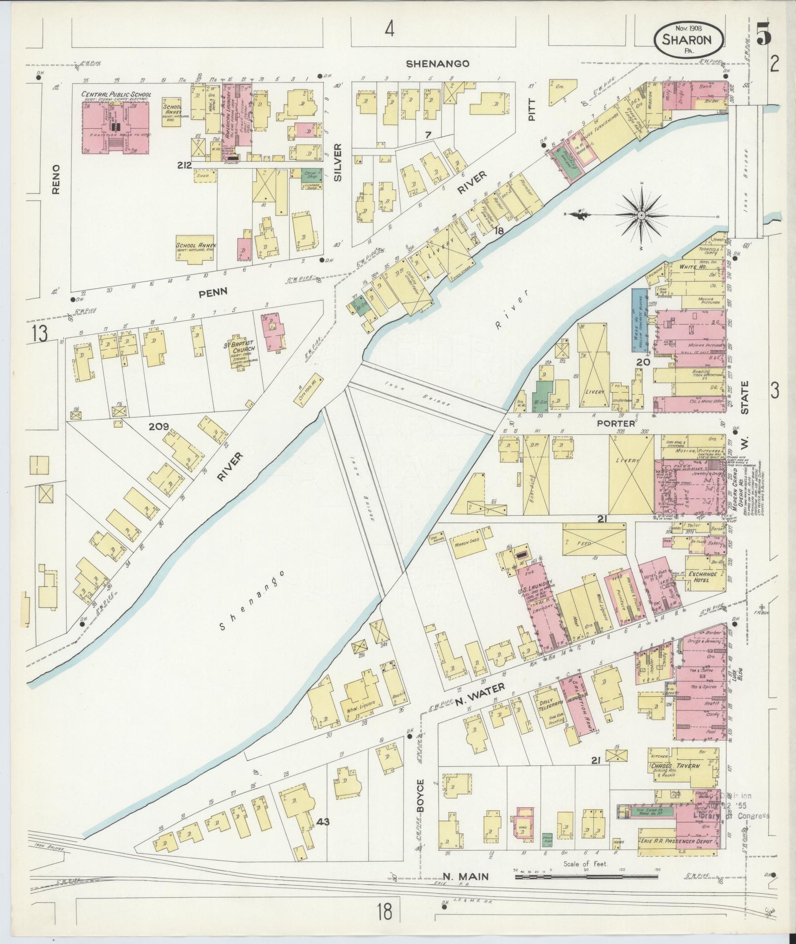 Sanborn Fire Insurance Map from Sharon, Mercer County, Pennsylvania (1908), Sheet #0005 - Complete Map Set gallery image, historic Sanborn map, vintage wall art, Pennsylvania Pennsylvania