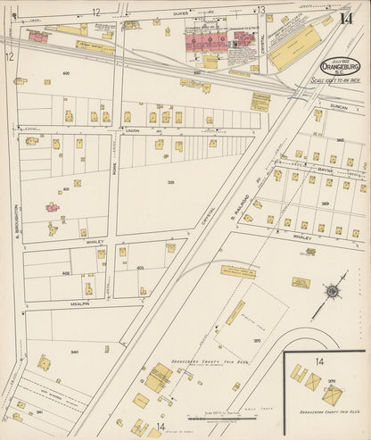 Sanborn Fire Insurance Map from Orangeburg, Orangeburg County, South Carolina (1922), Sheet #0014 - Complete Map Set gallery image, historic Sanborn map, vintage wall art, South Carolina South Carolina