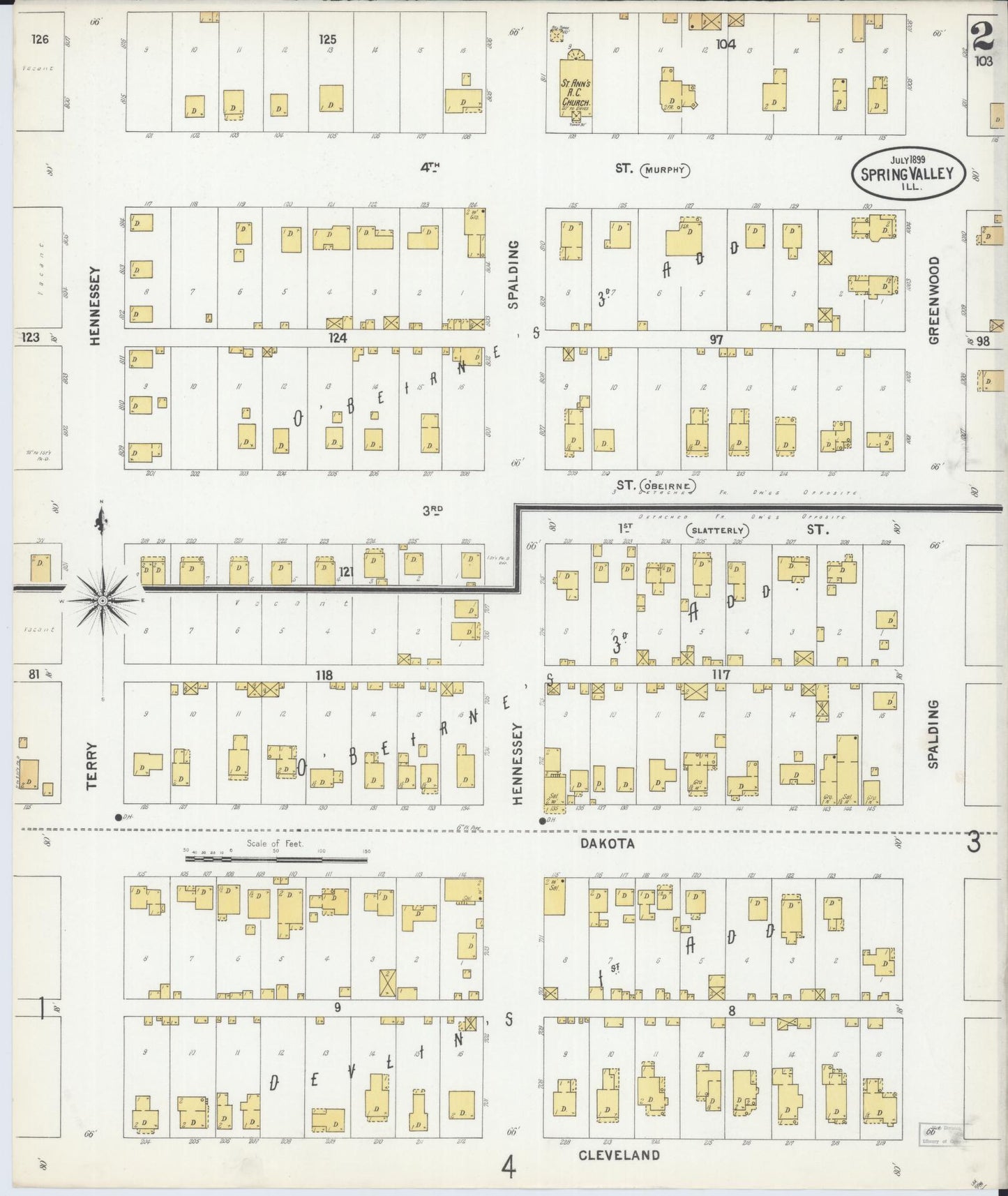 Sanborn Fire Insurance Map from Spring Valley, Bureau County, Illinois (1899), Sheet #0002 - Historic Sanborn Fire Insurance Map Print, vintage old map wall art, antique decor, genealogy gift, Illinois Illinois map