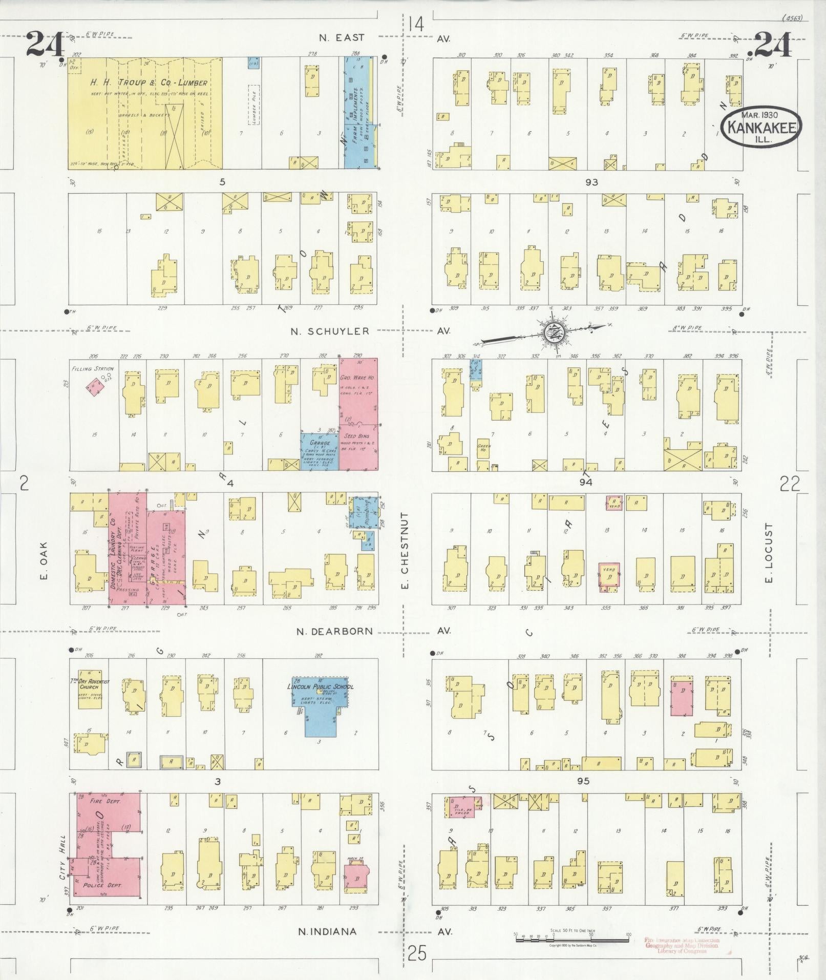 Sanborn Fire Insurance Map from Kankakee, Kankakee County, Illinois (1930), Sheet #0024 - Historic Sanborn Fire Insurance Map Print, vintage old map wall art, antique decor, genealogy gift, Illinois Illinois map