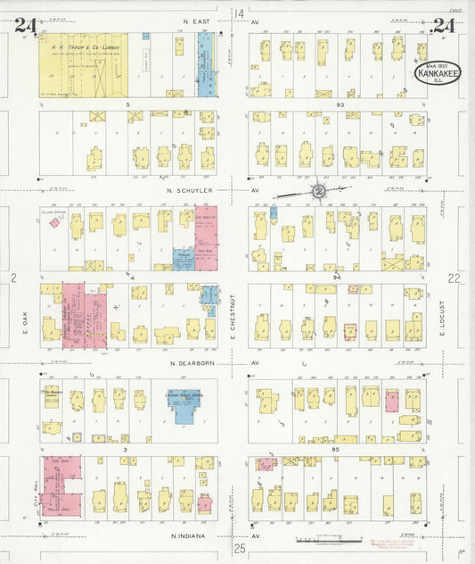 Sanborn Fire Insurance Map from Kankakee, Kankakee County, Illinois (1930), Sheet #0024 - Historic Sanborn Fire Insurance Map Print, vintage old map wall art, antique decor, genealogy gift, Illinois Illinois map