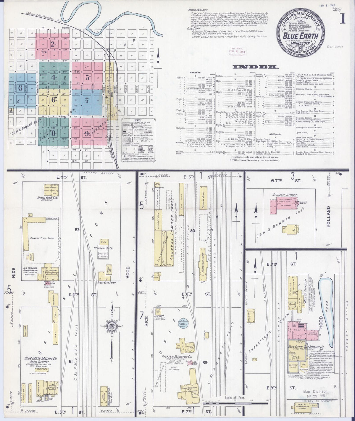 Sanborn Fire Insurance Map from Blue Earth, Faribault County, Minnesota (1911), Sheet #0001 - Complete Map Set gallery image, historic Sanborn map, vintage wall art, Minnesota Minnesota