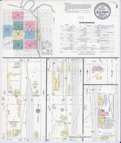 Sanborn Fire Insurance Map from Blue Earth, Faribault County, Minnesota (1911), Sheet #0001 - Complete Map Set gallery image, historic Sanborn map, vintage wall art, Minnesota Minnesota