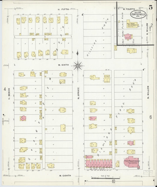 Sanborn Fire Insurance Map from Coffeyville, Montgomery County, Kansas (1908), Sheet #0005 - Historic Sanborn Fire Insurance Map Print, vintage old map wall art, antique decor, genealogy gift, Kansas Kansas map