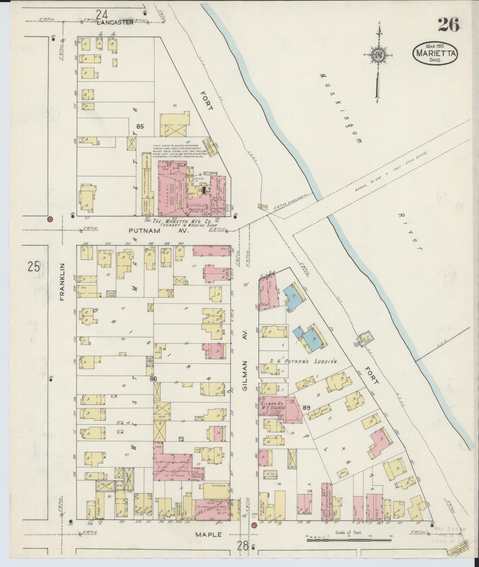 Sanborn Fire Insurance Map from Marietta, Washington County, Ohio (1915), Sheet #0026 - Complete Map Set gallery image, historic Sanborn map, vintage wall art, Ohio Ohio