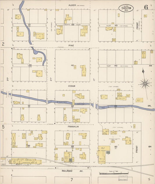 Sanborn Fire Insurance Map from Shelton, Mason County, Washington (1910), Sheet #0006 - Historic Sanborn Fire Insurance Map Print, vintage old map wall art, antique decor, genealogy gift, Washington Washington map