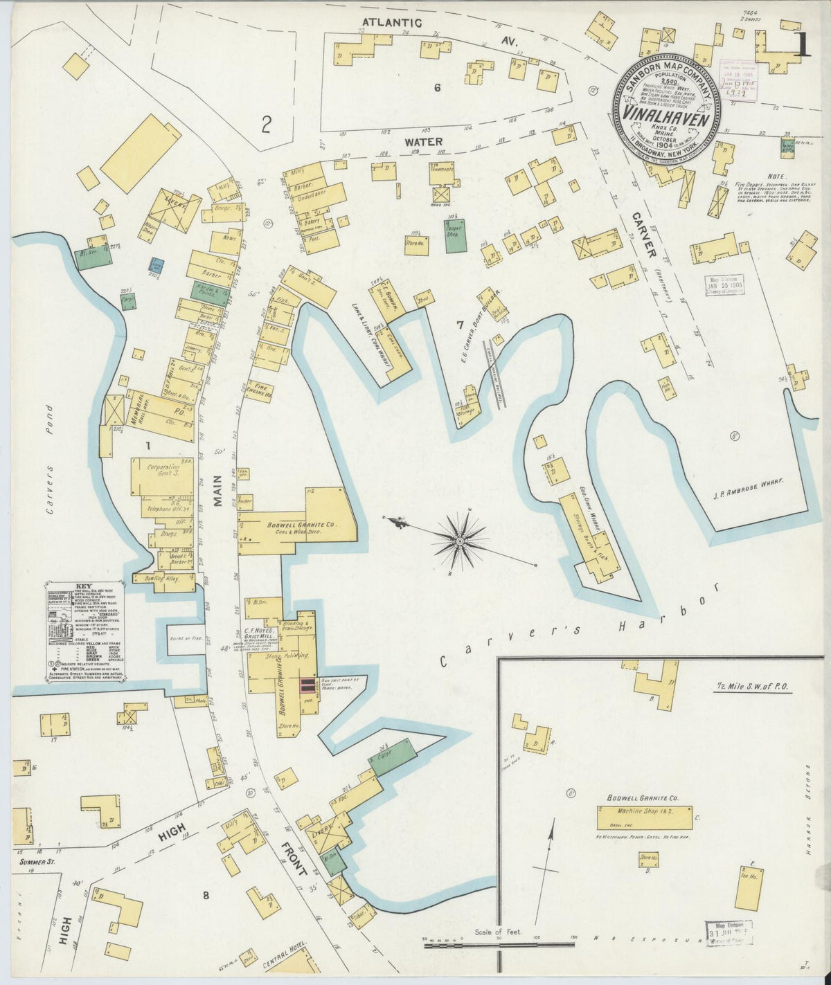 Sanborn Fire Insurance Map from Vinalhaven, Knox County, Maine (1904), Sheet #0001 - Complete Map Set gallery image, historic Sanborn map, vintage wall art, Maine Maine