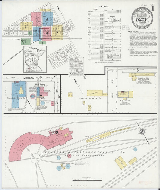 Sanborn Fire Insurance Map from Tracy, Lyon County, Minnesota (1917), Sheet #0001 - Historic Sanborn Fire Insurance Map Print, vintage old map wall art, antique decor, genealogy gift, Minnesota Minnesota map