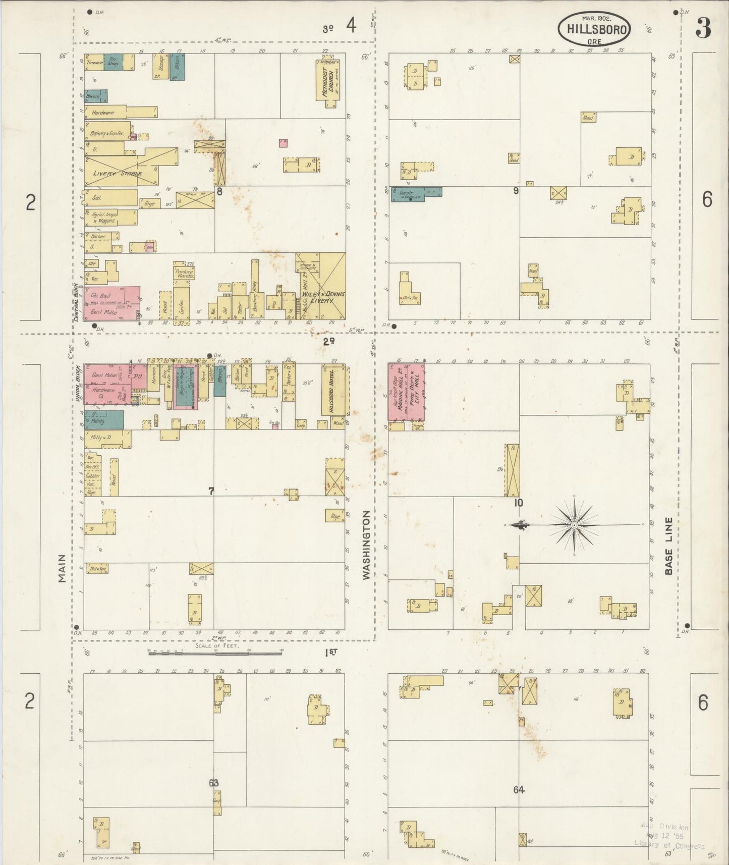 Sanborn Fire Insurance Map from Hillsboro, Washington County, Oregon (1902), Sheet #0003 - Complete Map Set gallery image, historic Sanborn map, vintage wall art, Oregon Oregon