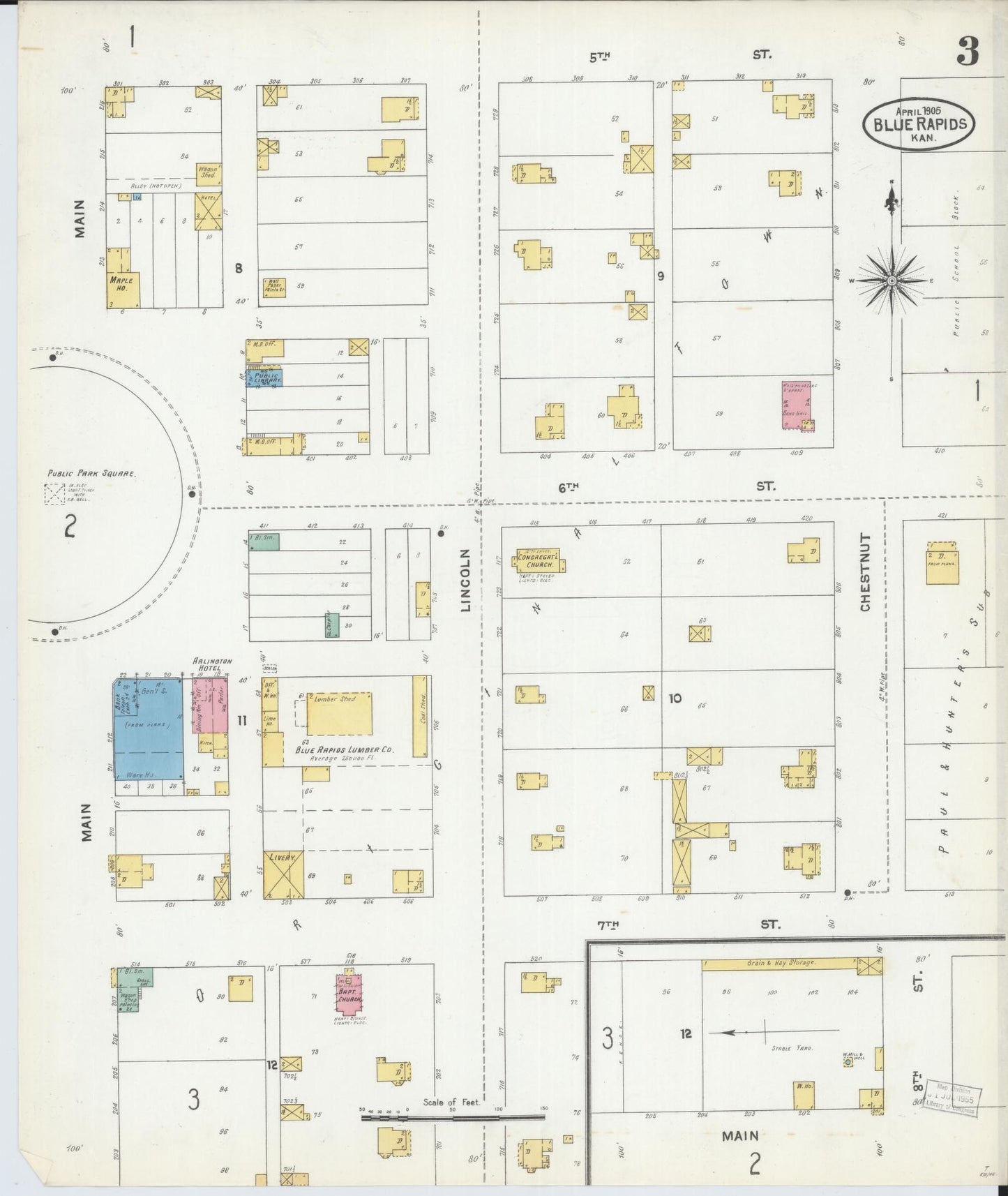 Sanborn Fire Insurance Map from Blue Rapids, Marshall County, Kansas (1905), Sheet #0003 - Historic Sanborn Fire Insurance Map Print, vintage old map wall art, antique decor, genealogy gift, Kansas Kansas map