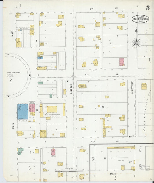 Sanborn Fire Insurance Map from Blue Rapids, Marshall County, Kansas (1905), Sheet #0003 - Historic Sanborn Fire Insurance Map Print, vintage old map wall art, antique decor, genealogy gift, Kansas Kansas map