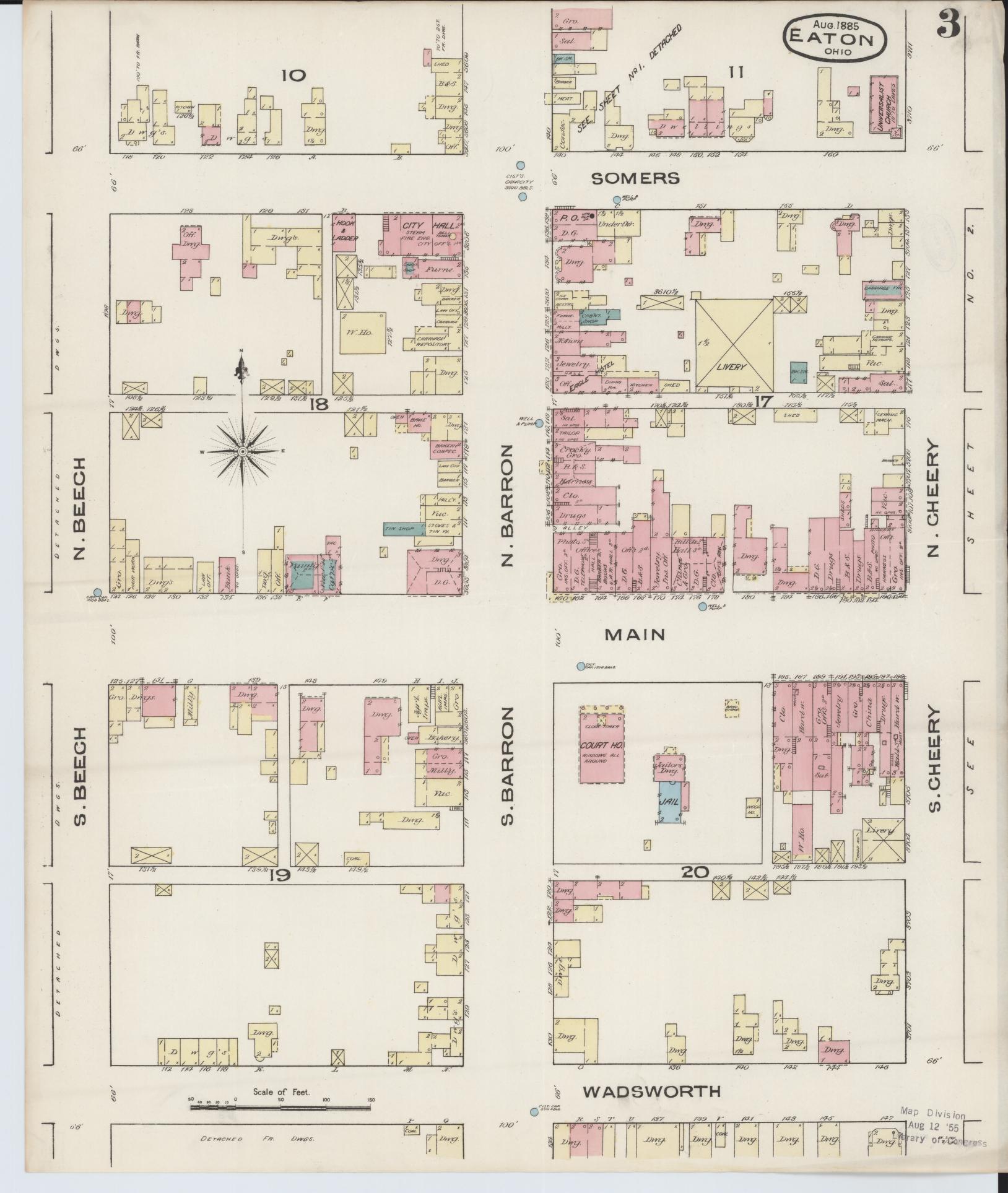 Sanborn Fire Insurance Map from Eaton, Preble County, Ohio (1885), Sheet #0003 - Historic Sanborn Fire Insurance Map Print, vintage old map wall art, antique decor, genealogy gift, Ohio Ohio map