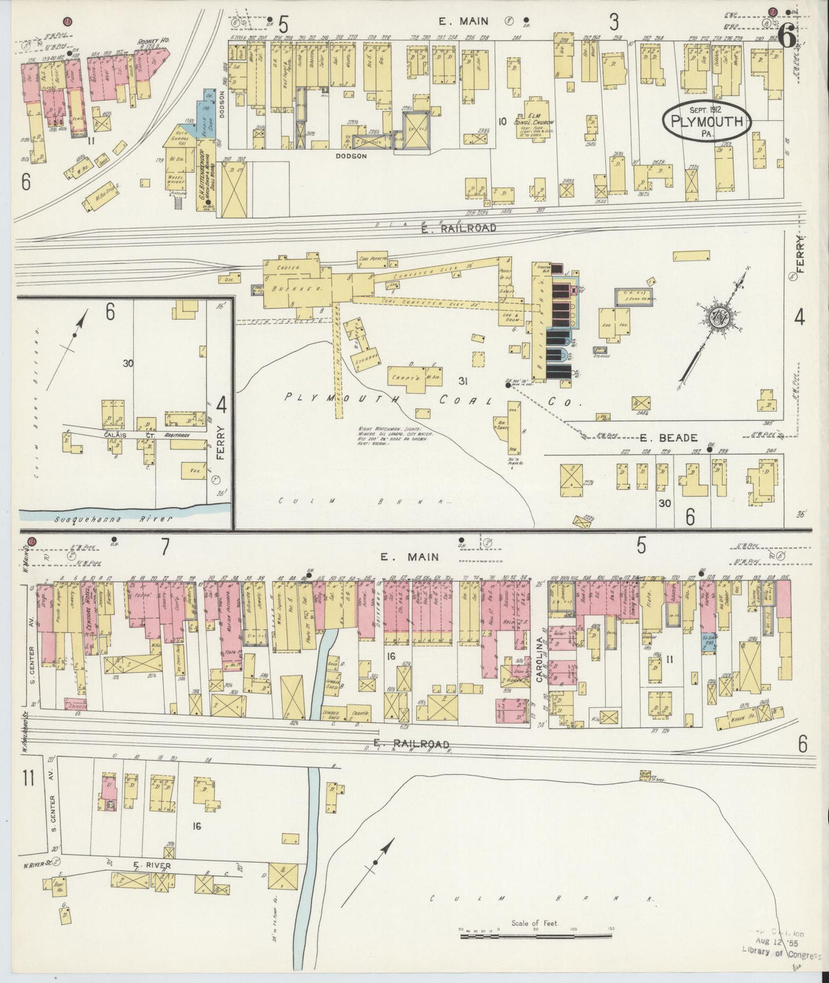 Sanborn Fire Insurance Map from Plymouth, Luzerne County, Pennsylvania (1912), Sheet #0006 - Historic Sanborn Fire Insurance Map Print, vintage old map wall art, antique decor, genealogy gift, Pennsylvania Pennsylvania map