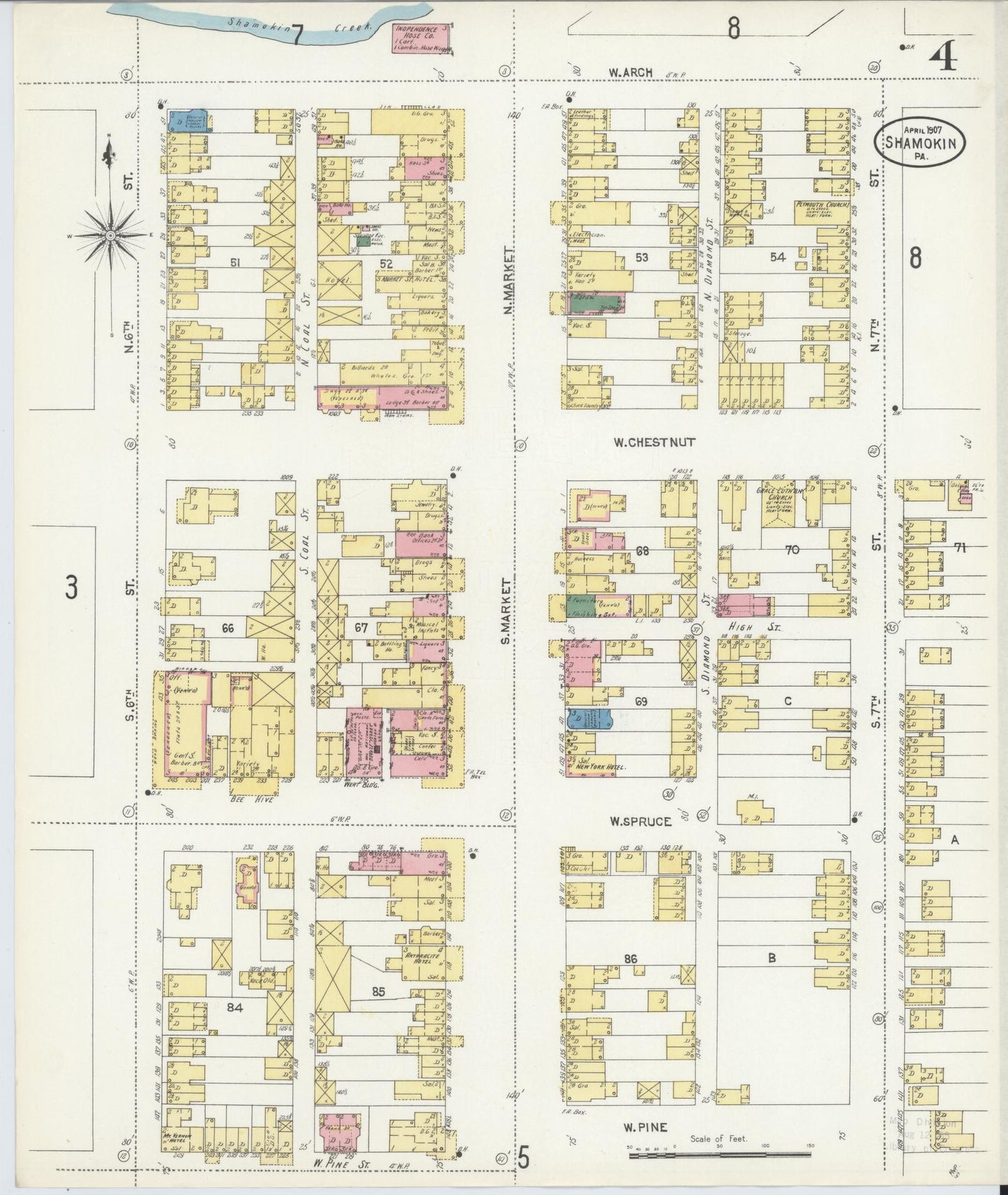 Sanborn Fire Insurance Map from Shamokin, Northumberland County, Pennsylvania (1907), Sheet #0004 - Historic Sanborn Fire Insurance Map Print, vintage old map wall art, antique decor, genealogy gift, Pennsylvania Pennsylvania map