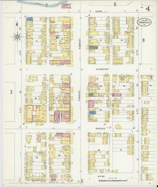 Sanborn Fire Insurance Map from Shamokin, Northumberland County, Pennsylvania (1907), Sheet #0004 - Historic Sanborn Fire Insurance Map Print, vintage old map wall art, antique decor, genealogy gift, Pennsylvania Pennsylvania map
