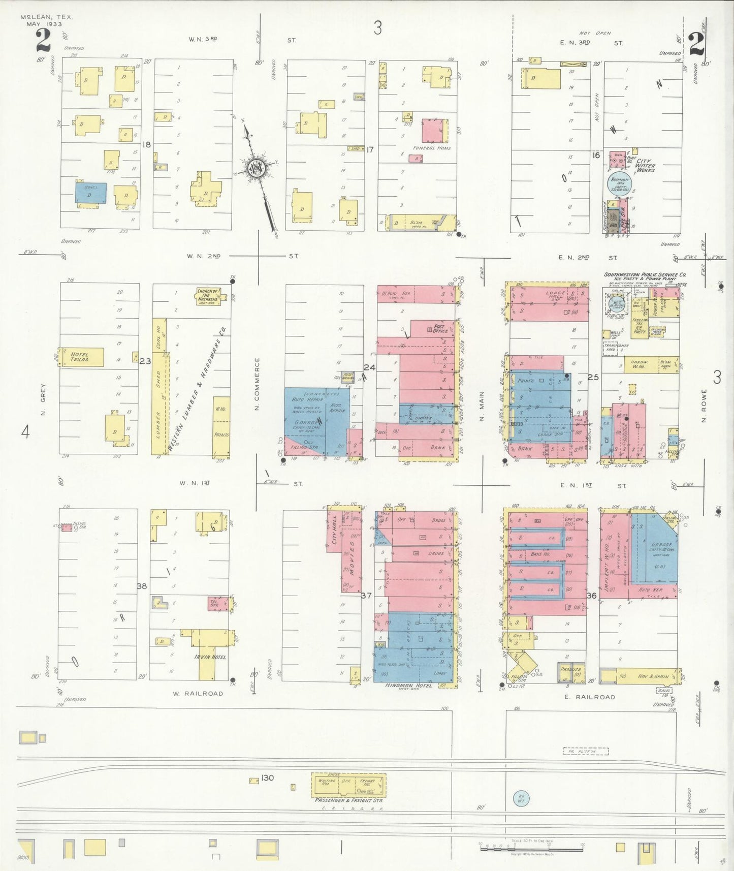 Sanborn Fire Insurance Map from McLean, Gray County, Texas (1933), Sheet #0002 - Historic Sanborn Fire Insurance Map Print, vintage old map wall art, antique decor, genealogy gift, Texas Texas map