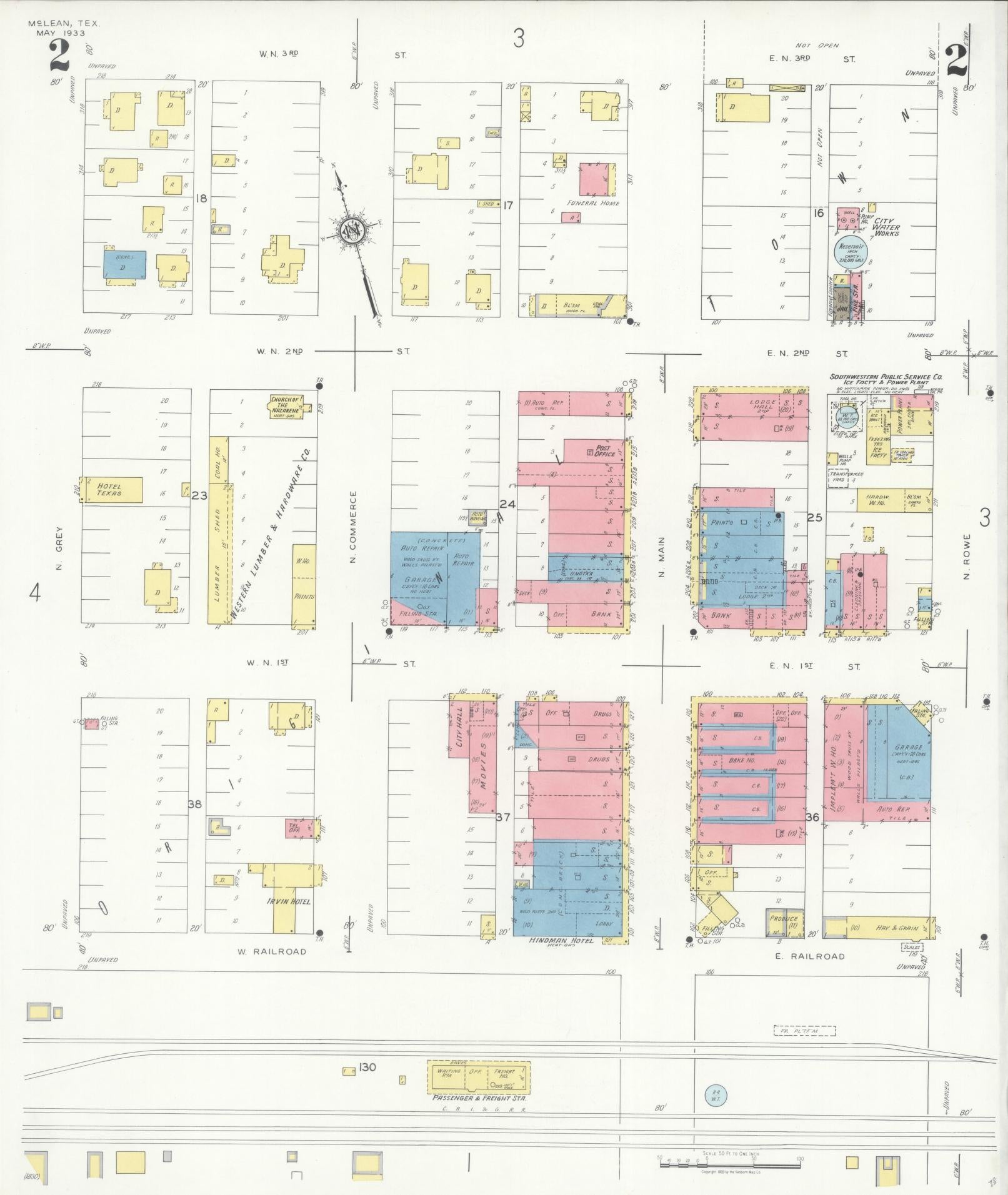 Sanborn Fire Insurance Map from McLean, Gray County, Texas (1933), Sheet #0002 - Historic Sanborn Fire Insurance Map Print, vintage old map wall art, antique decor, genealogy gift, Texas Texas map