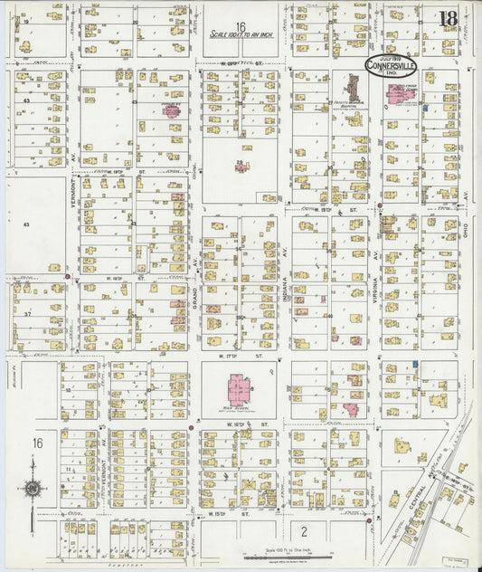 Sanborn Fire Insurance Map from Connersville, Fayette County, Indiana (1919), Sheet #0018 - Historic Sanborn Fire Insurance Map Print, vintage old map wall art, antique decor, genealogy gift, Indiana Indiana map