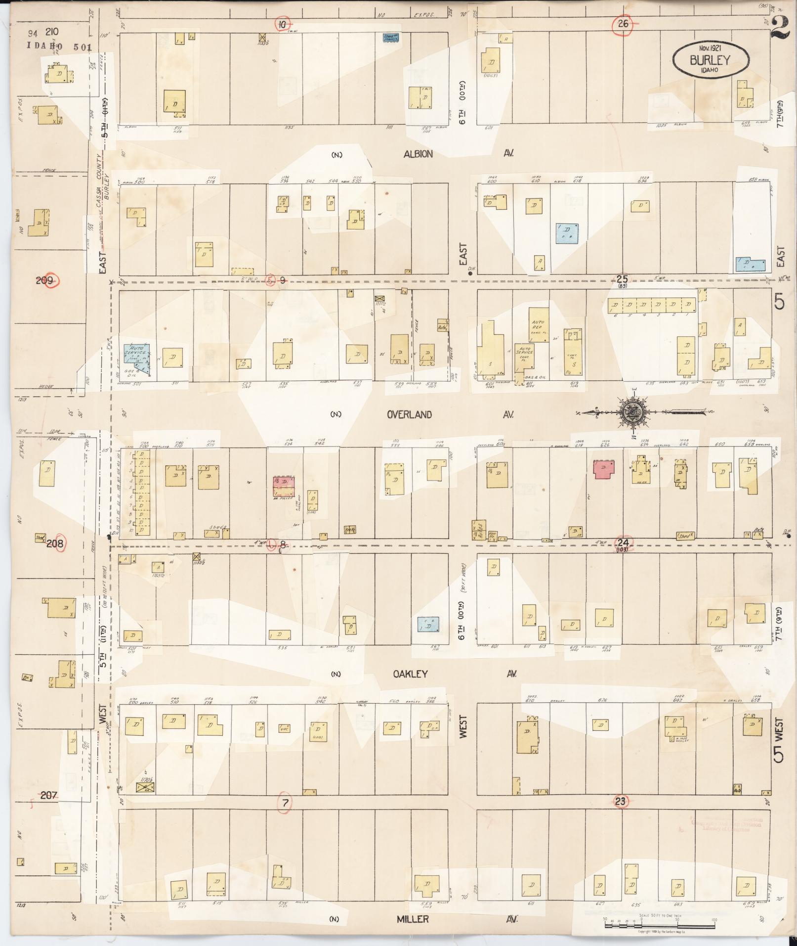 Sanborn Fire Insurance Map from Burley, Cassia County, Idaho (1949), Sheet #0002 - Historic Sanborn Fire Insurance Map Print, vintage old map wall art, antique decor, genealogy gift, Idaho Idaho map