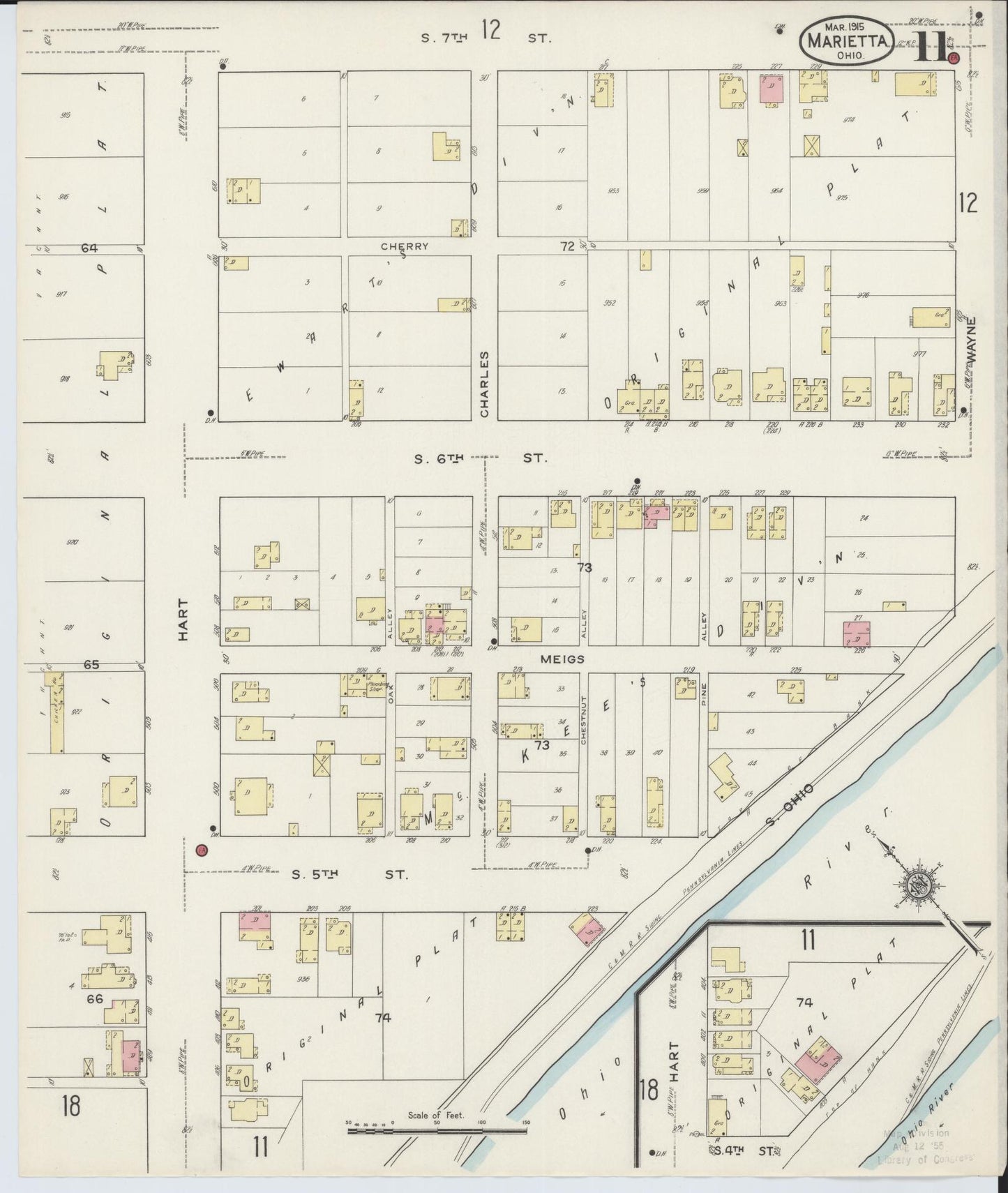 Sanborn Fire Insurance Map from Marietta, Washington County, Ohio (1915), Sheet #0011 - Historic Sanborn Fire Insurance Map Print, vintage old map wall art, antique decor, genealogy gift, Ohio Ohio map