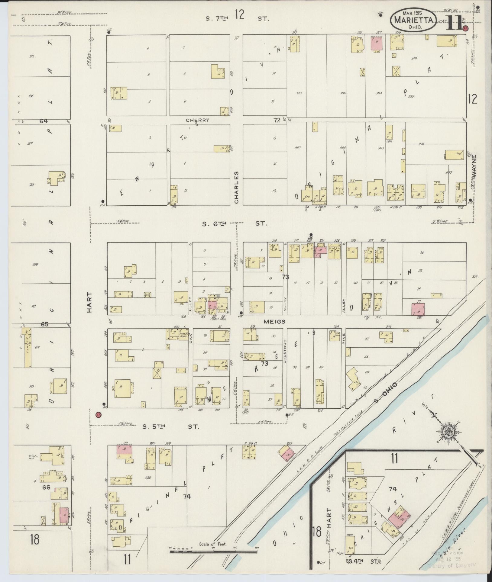 Sanborn Fire Insurance Map from Marietta, Washington County, Ohio (1915), Sheet #0011 - Historic Sanborn Fire Insurance Map Print, vintage old map wall art, antique decor, genealogy gift, Ohio Ohio map