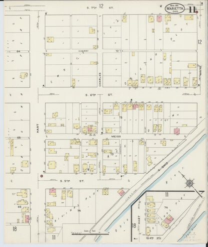 Sanborn Fire Insurance Map from Marietta, Washington County, Ohio (1915), Sheet #0011 - Historic Sanborn Fire Insurance Map Print, vintage old map wall art, antique decor, genealogy gift, Ohio Ohio map