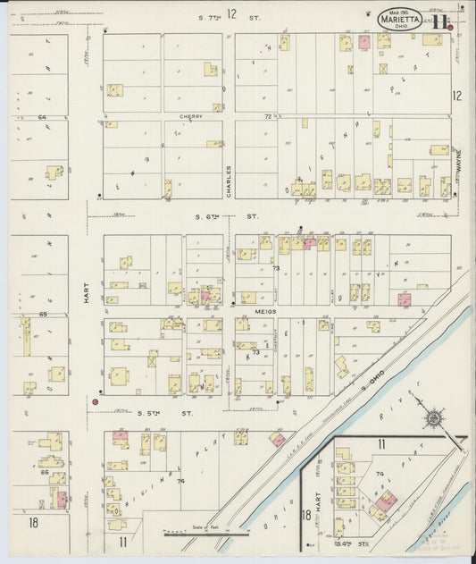 Sanborn Fire Insurance Map from Marietta, Washington County, Ohio (1915), Sheet #0011 - Historic Sanborn Fire Insurance Map Print, vintage old map wall art, antique decor, genealogy gift, Ohio Ohio map