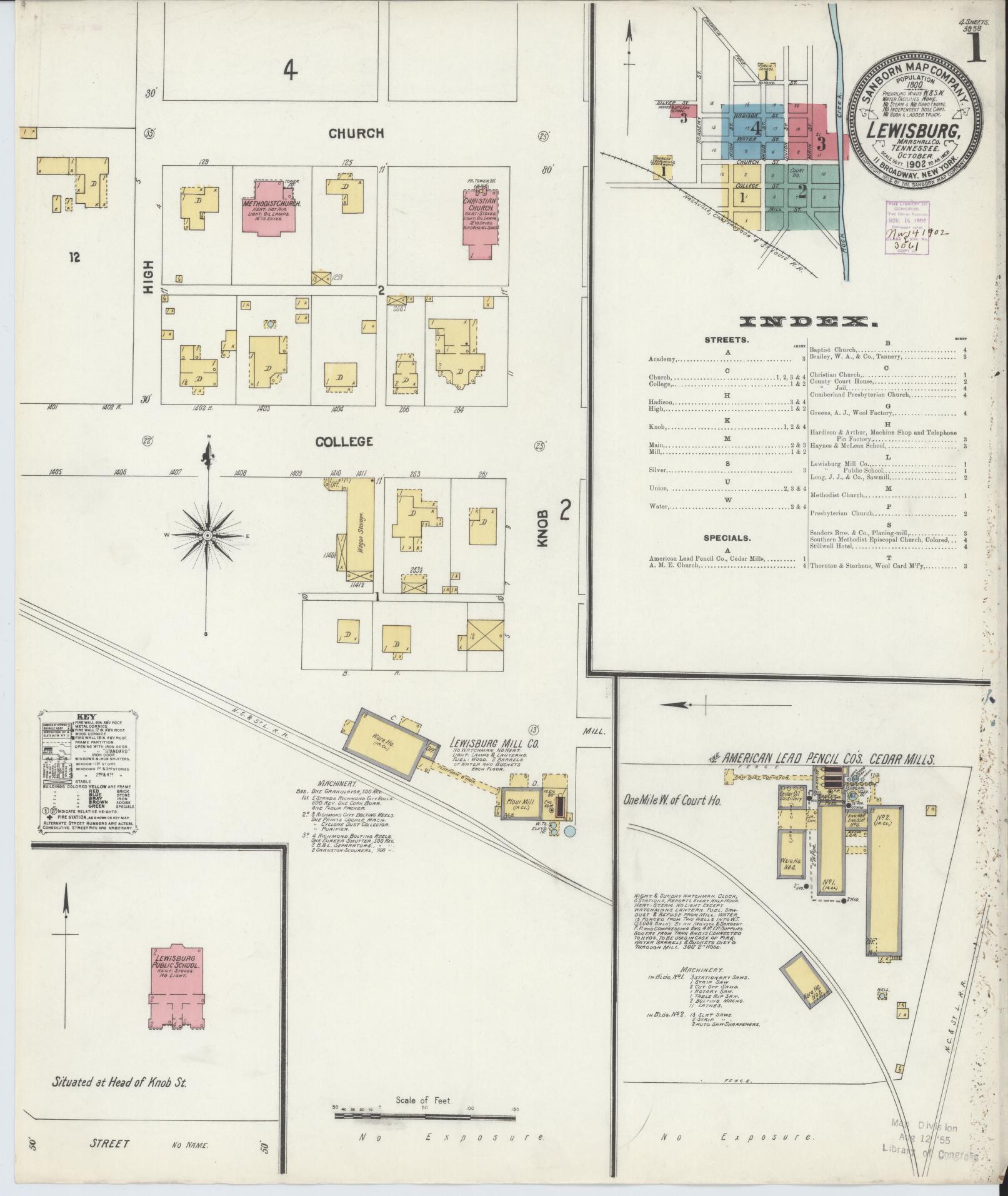 Sanborn Fire Insurance Map from Lewisburg, Marshall County, Tennessee. (1902) – Historic Sanborn Fire Insurance Map Print