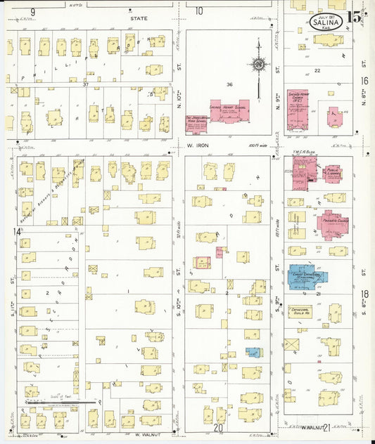 Sanborn Fire Insurance Map from Salina, Saline County, Kansas (1917), Sheet #0015 - Historic Sanborn Fire Insurance Map Print, vintage old map wall art, antique decor, genealogy gift, Kansas Kansas map